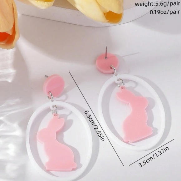 Pink and White Bunny Earrings - Picture 6 of 6